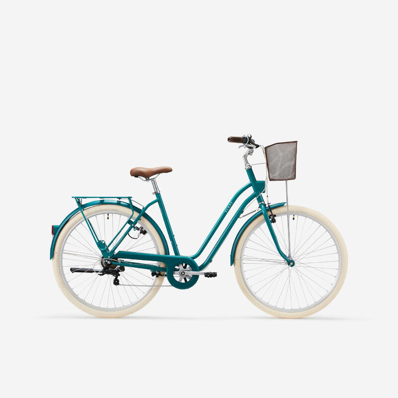 Bicicleta urbana clásica Elops 520 cuadro bajo 28 pulgadas 6 V verde