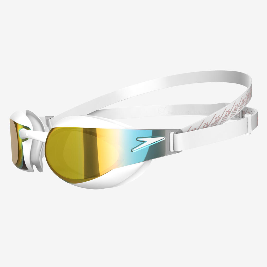 Plavecké okuliare SPEEDO FASTSKIN biele so zlatými zrkadlovými sklíčkami