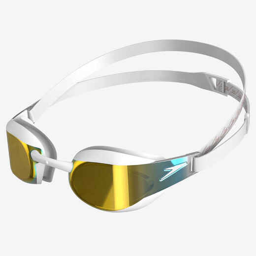 
      Naočale za plivanje Speedo Fastskin bijele sa zlatnim zrcalnim staklima
  