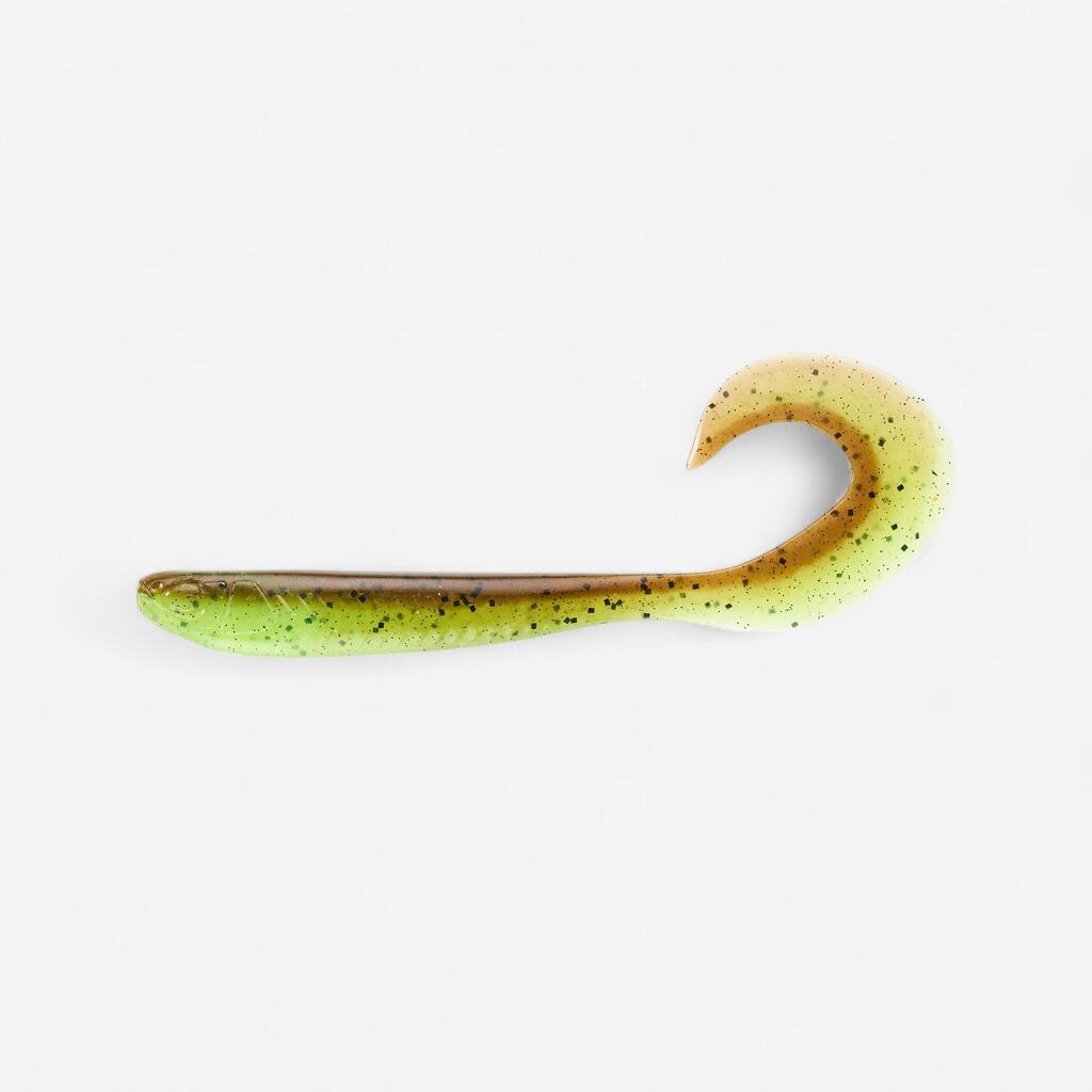 GRUB SHAPED SOFT LURE WITH ATTRACTANT WXM YUBARI GRB 130 GREEN BROWN