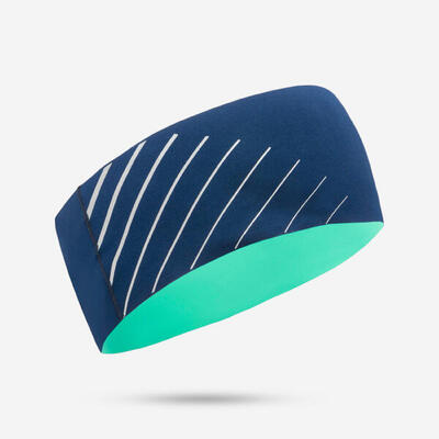 Ademende en omkeerbare hoofdband voor hardlopen kinderen dry+ marineblauw groen