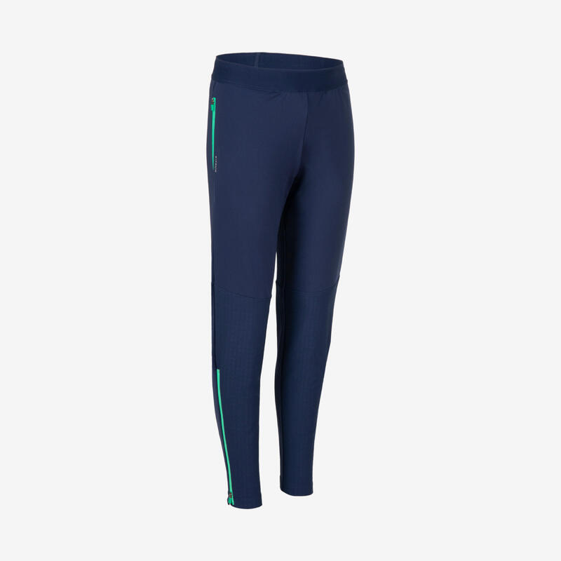 Pantalon de running Chaud avec Zip Enfant, KIPRUN PANTS WARM 900 marine vert