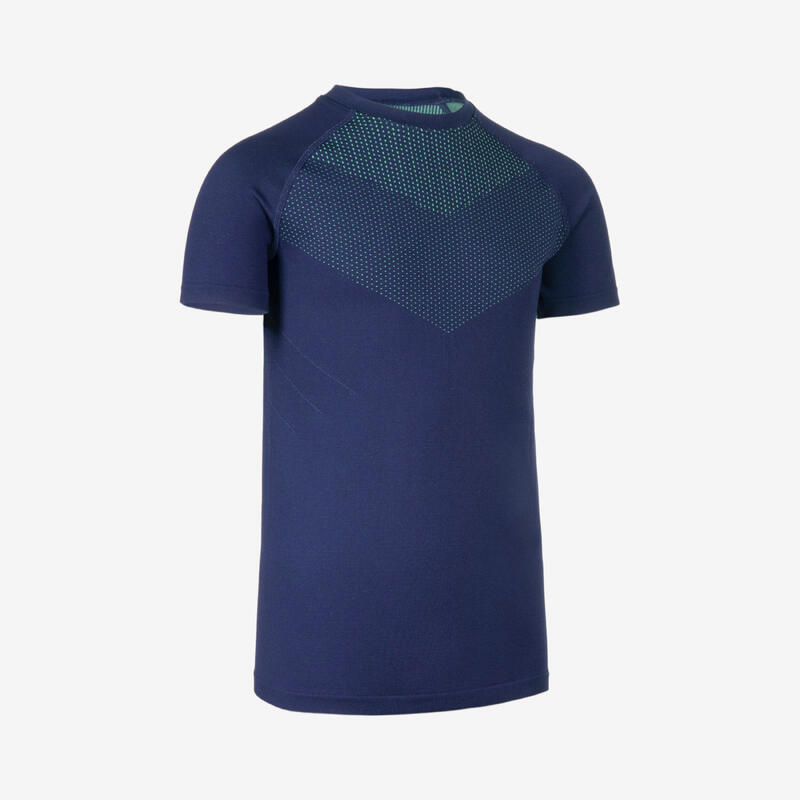 Maglia running bambino SKINCARE 500 blu-verde