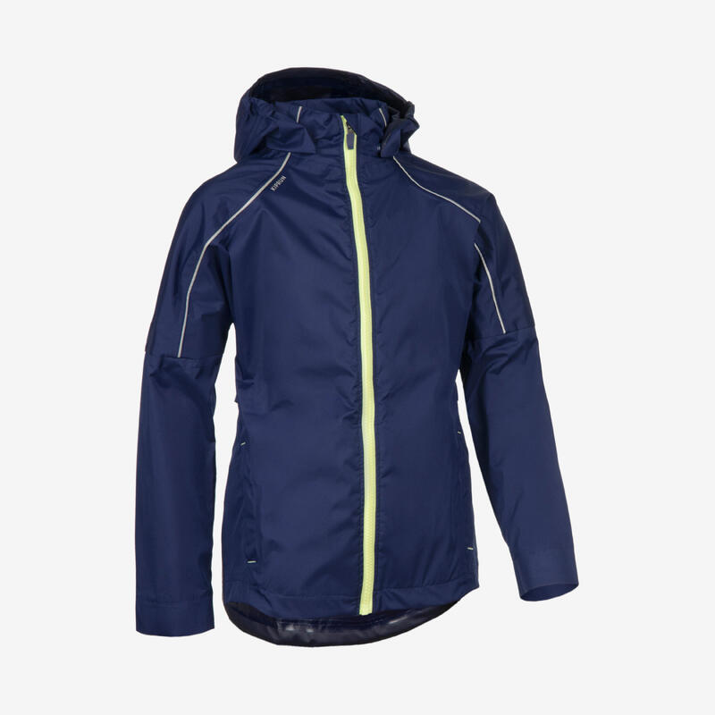 Regenjack voor hardlopen kinderen marineblauw geel