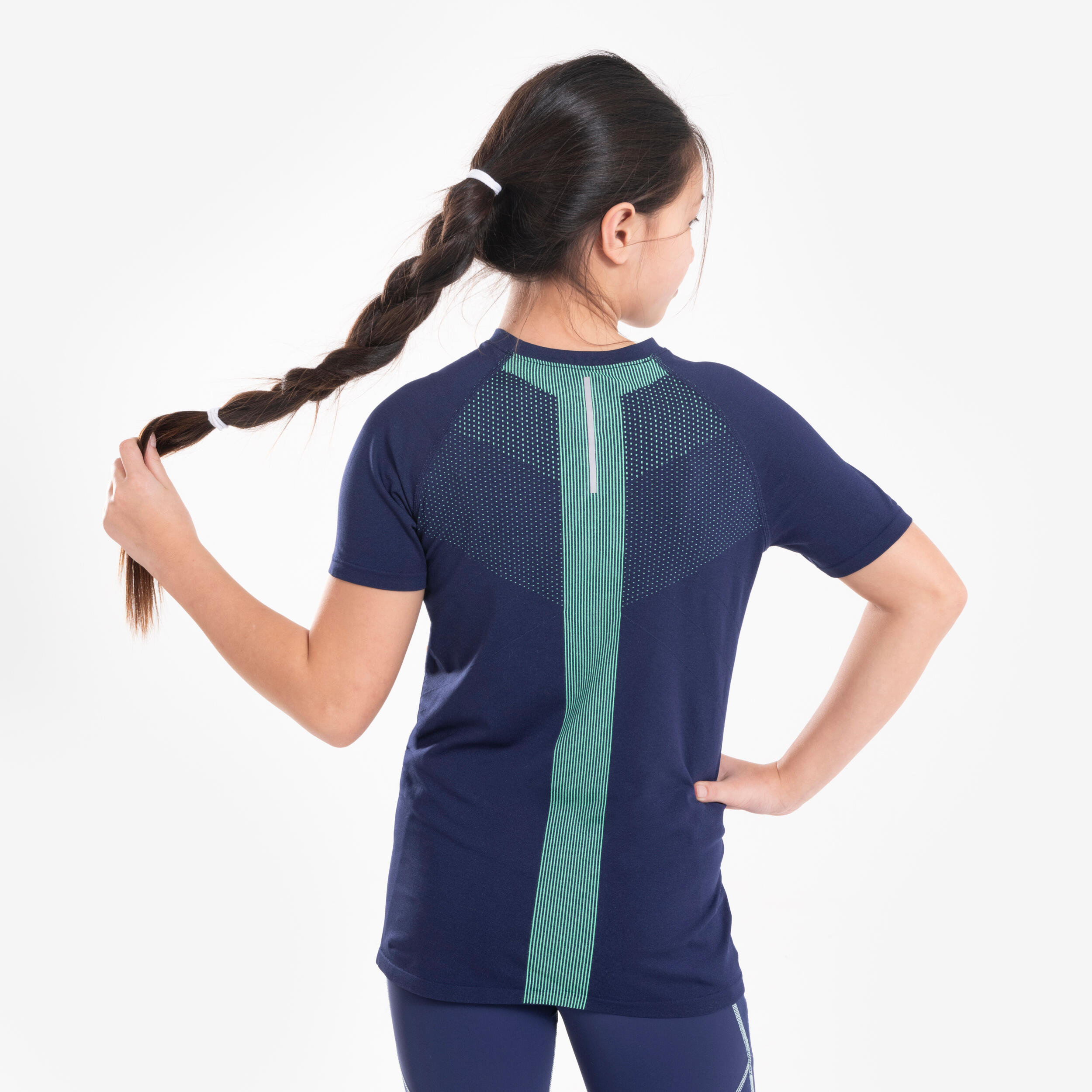 T-shirt da corsa traspirante a maniche corte per bambini, SKINCARE 500 verde navy