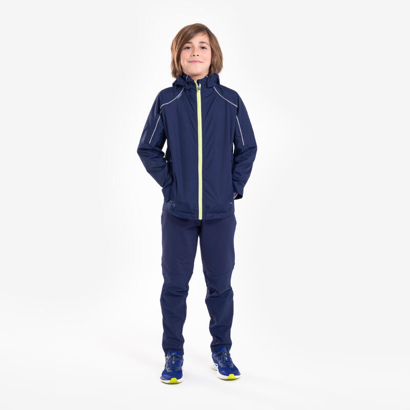 Regenjack voor hardlopen kinderen marineblauw geel
