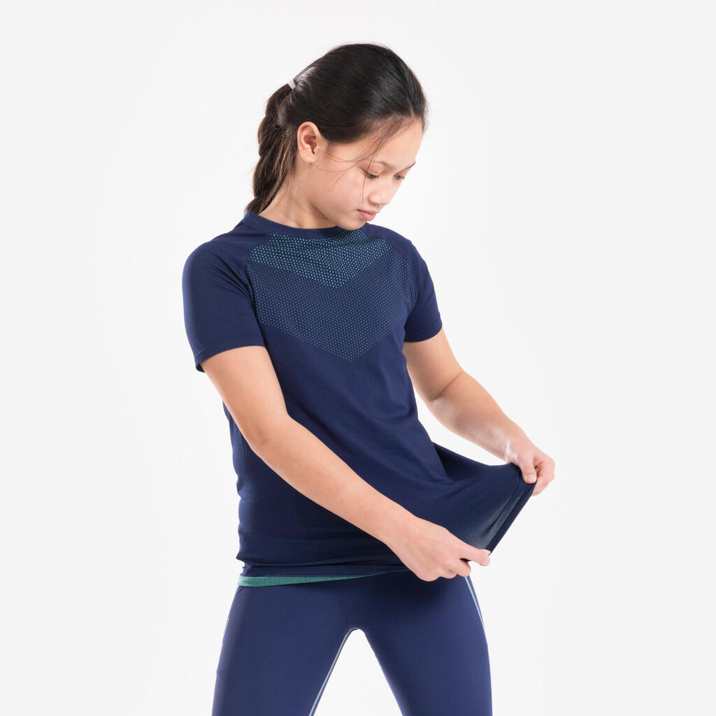 Kids' SKINCARE 500 breathable short-sleeved running T-shirt - navy green