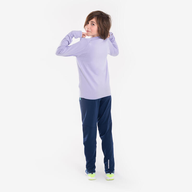 Tee-shirt manches longues running enfant 1/2 zip chaud, kiprun warm 100 gris