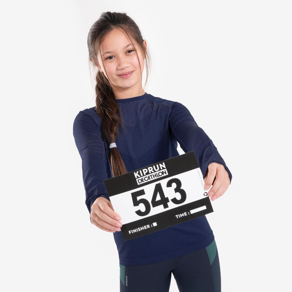Kids' KIPRUN SKINCARE long-sleeved running T-shirt - navy grey