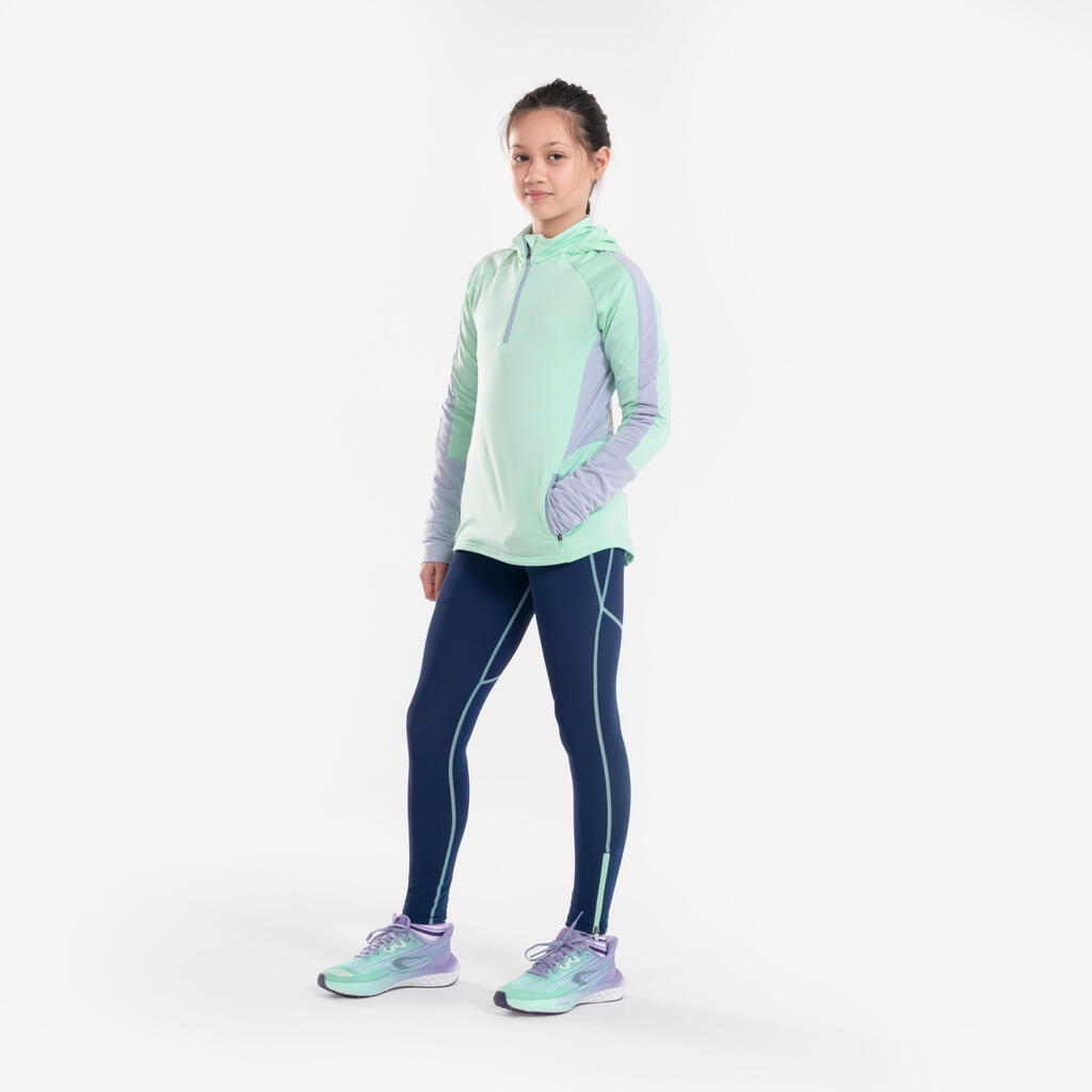 Sivo-zelena dekliška majica z dolgimi rokavi KIPRUN WARM+ 900 