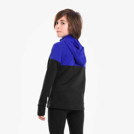 Children's long-sleeved warm running t-shirt, WARM+ 900 black/blue