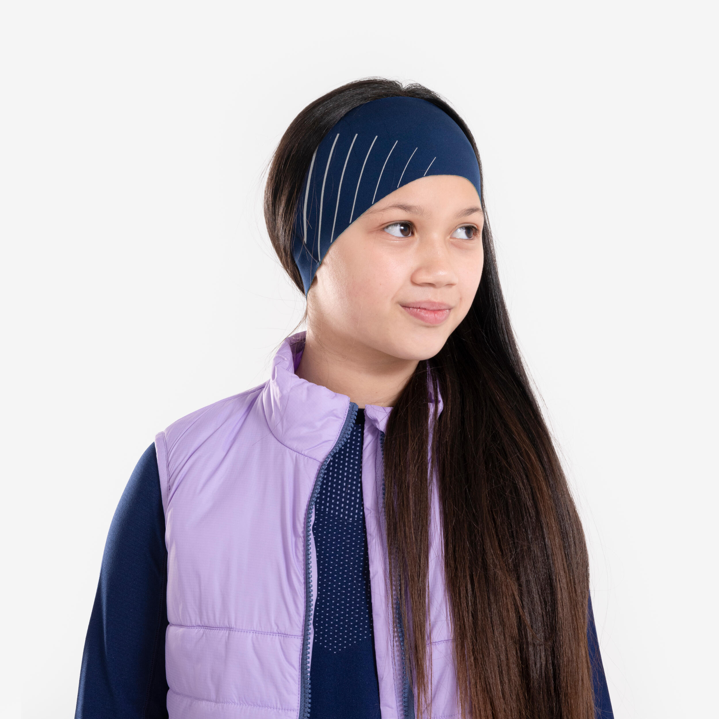 Fascia da corsa per bambini, traspirante e reversibile, Dry+ Headband verde navy