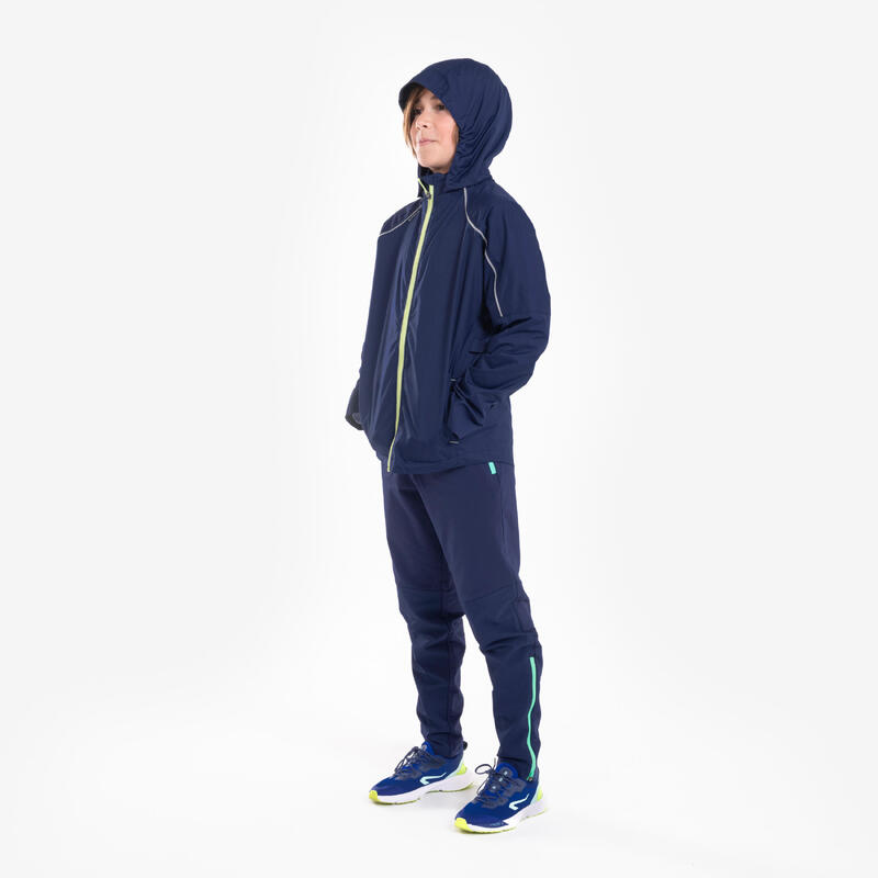 Regenjack voor hardlopen kinderen marineblauw geel