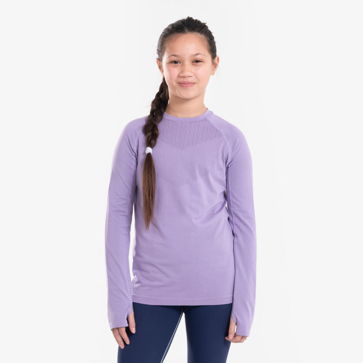 T-shirt manches longues de running Enfant,  KIPRUN SKINCARE violet
