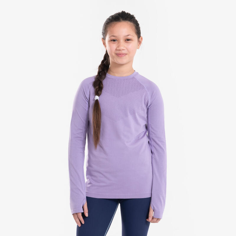 T-shirt manches longues de running Enfant, KIPRUN SKINCARE violet