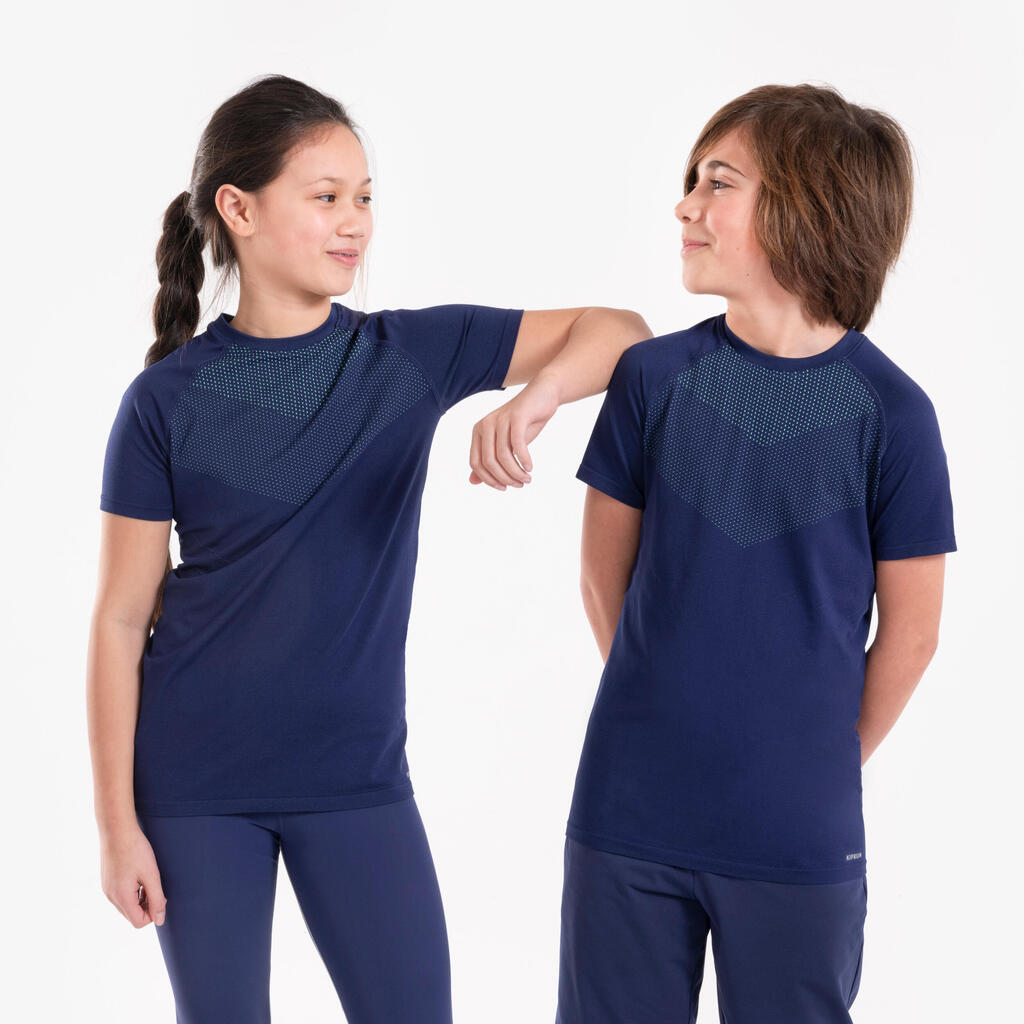 Kids' SKINCARE 500 breathable short-sleeved running T-shirt - navy green