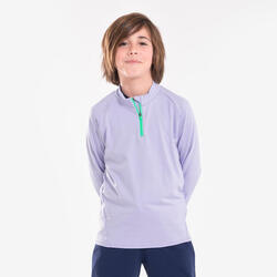 Tee-Shirt manches longues running Enfant 1/2 zip chaud, KIPRUN Warm 100 Vert