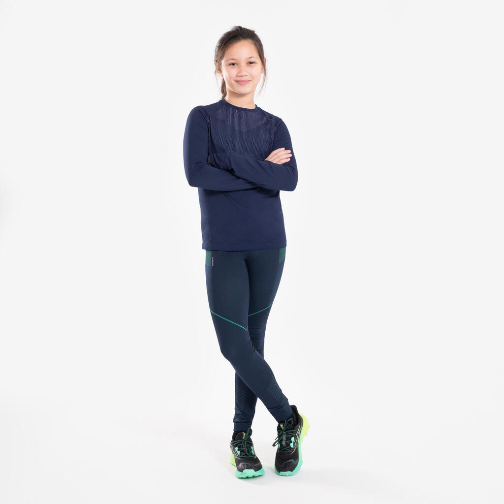 Kids' KIPRUN SKINCARE long-sleeved running T-shirt - navy grey