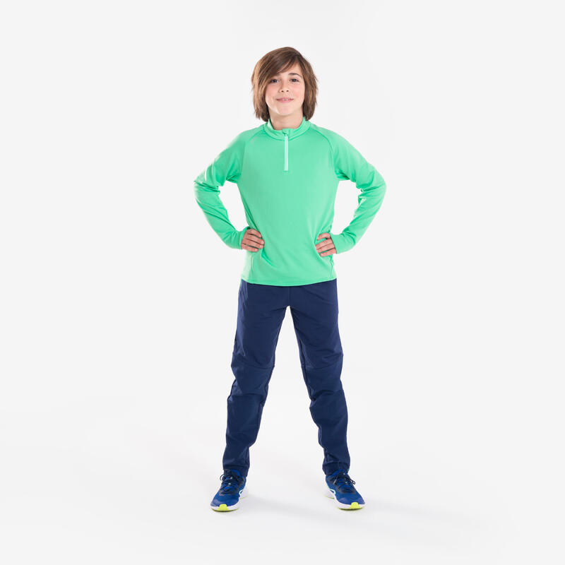 Pantalon de running Chaud avec Zip Enfant, KIPRUN PANTS WARM 900 marine vert