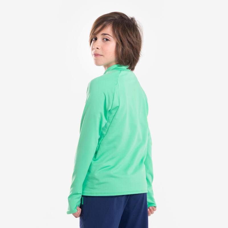 Camiseta manga larga running niños 1/2 cremallera cálida - KIPRUN Warm 100 verde