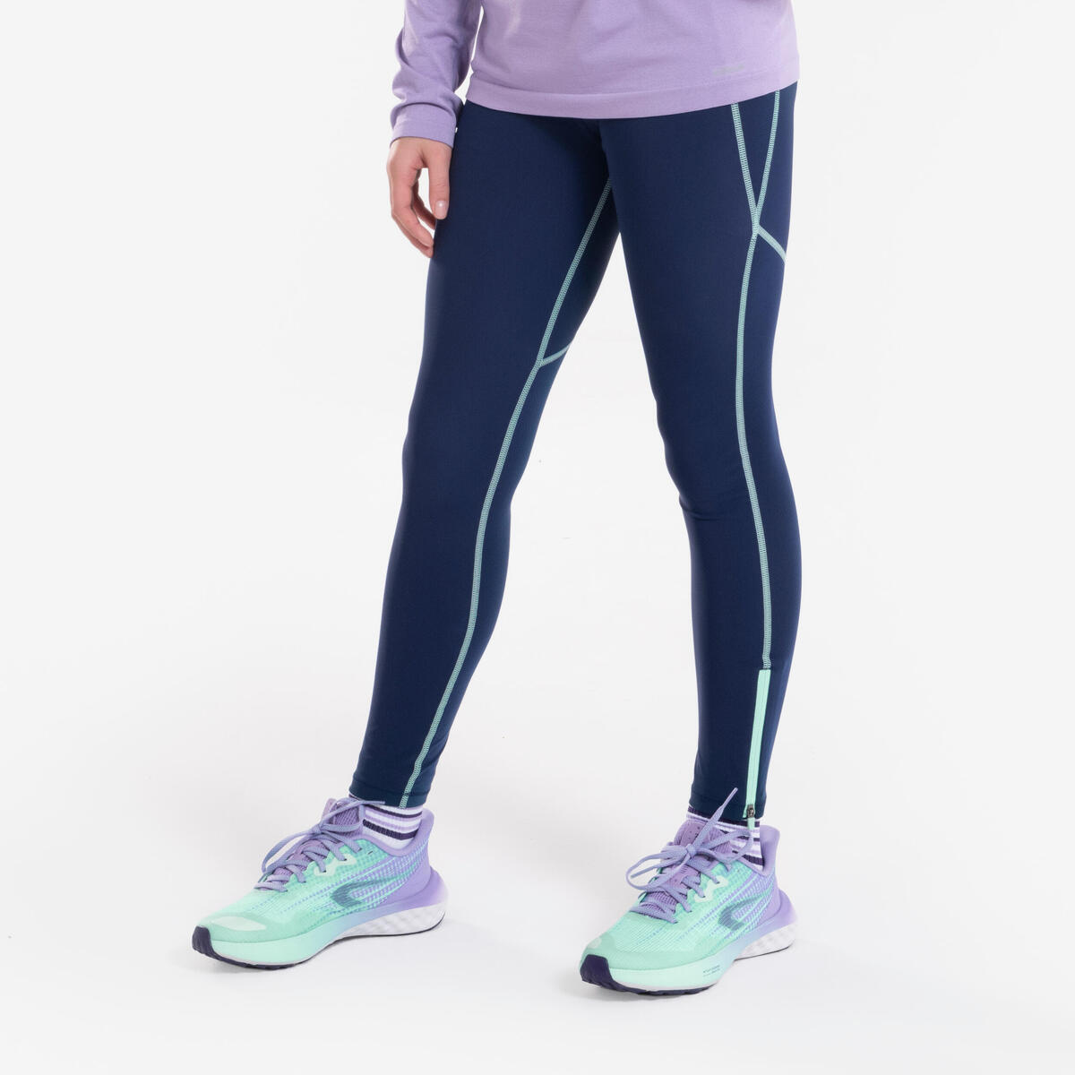 Legging respirant Fille - KIPRUN DRY+ Zip 900 marine vert