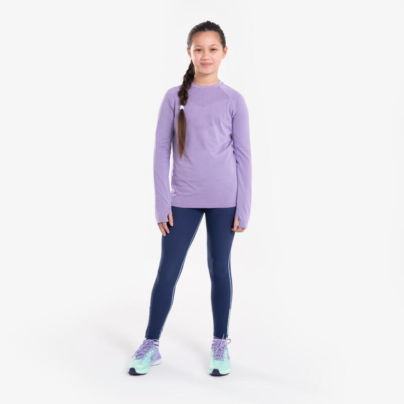 Camiseta manga larga de running niños, KIPRUN SKINCARE violeta 