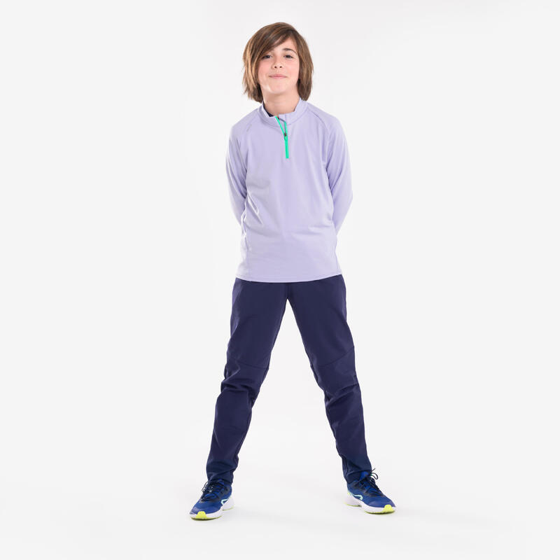 Tee-shirt manches longues running enfant 1/2 zip chaud, kiprun warm 100 gris