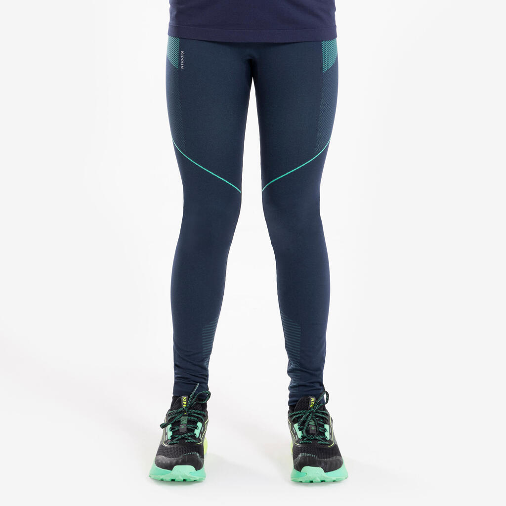 Kids' KIPRUN CARE 500 seamless running leggings - Navy blue mauve