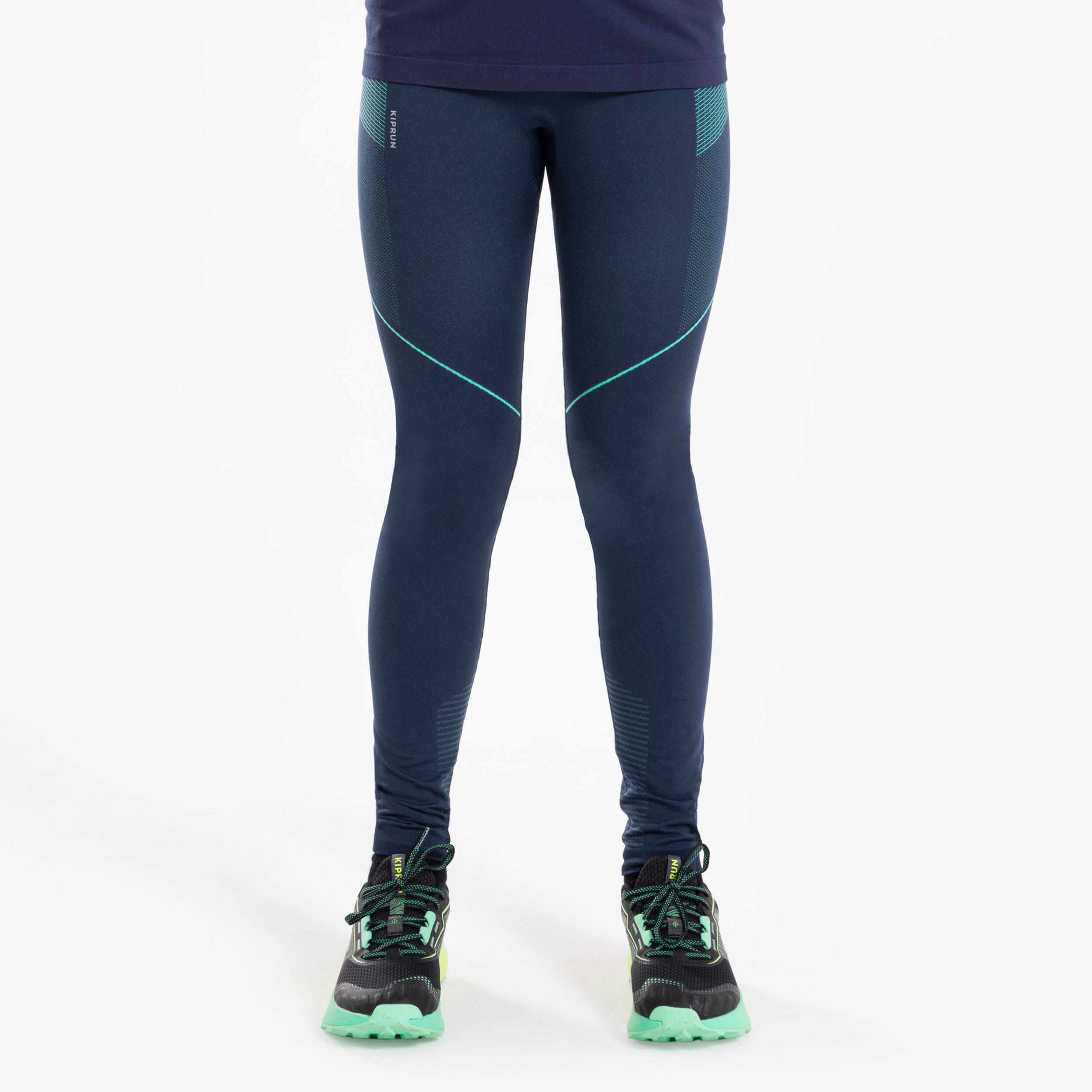 Children's seamless running leggings - KIPRUN CARE 500 Navy green