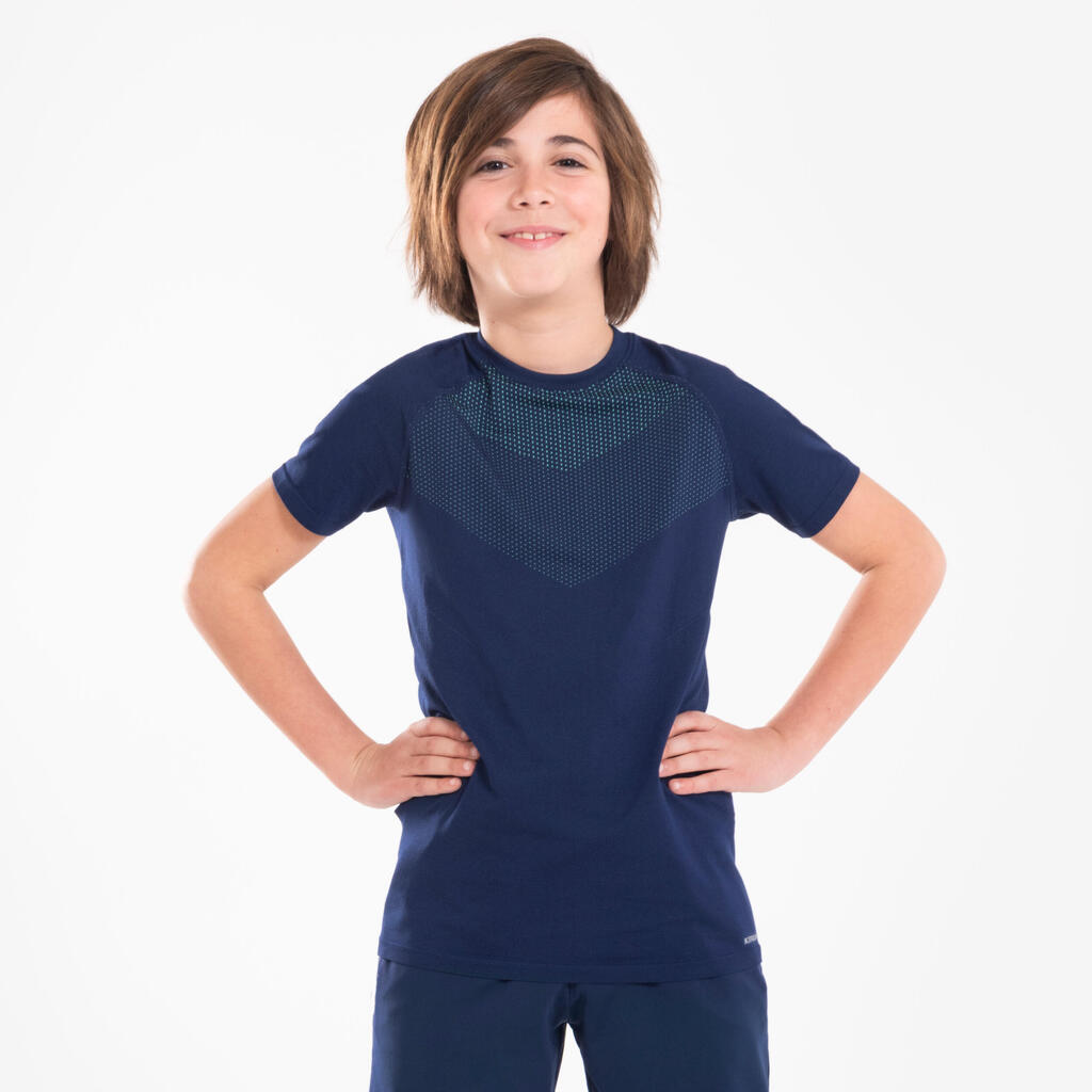 Kids' SKINCARE 500 breathable short-sleeved running T-shirt - navy green