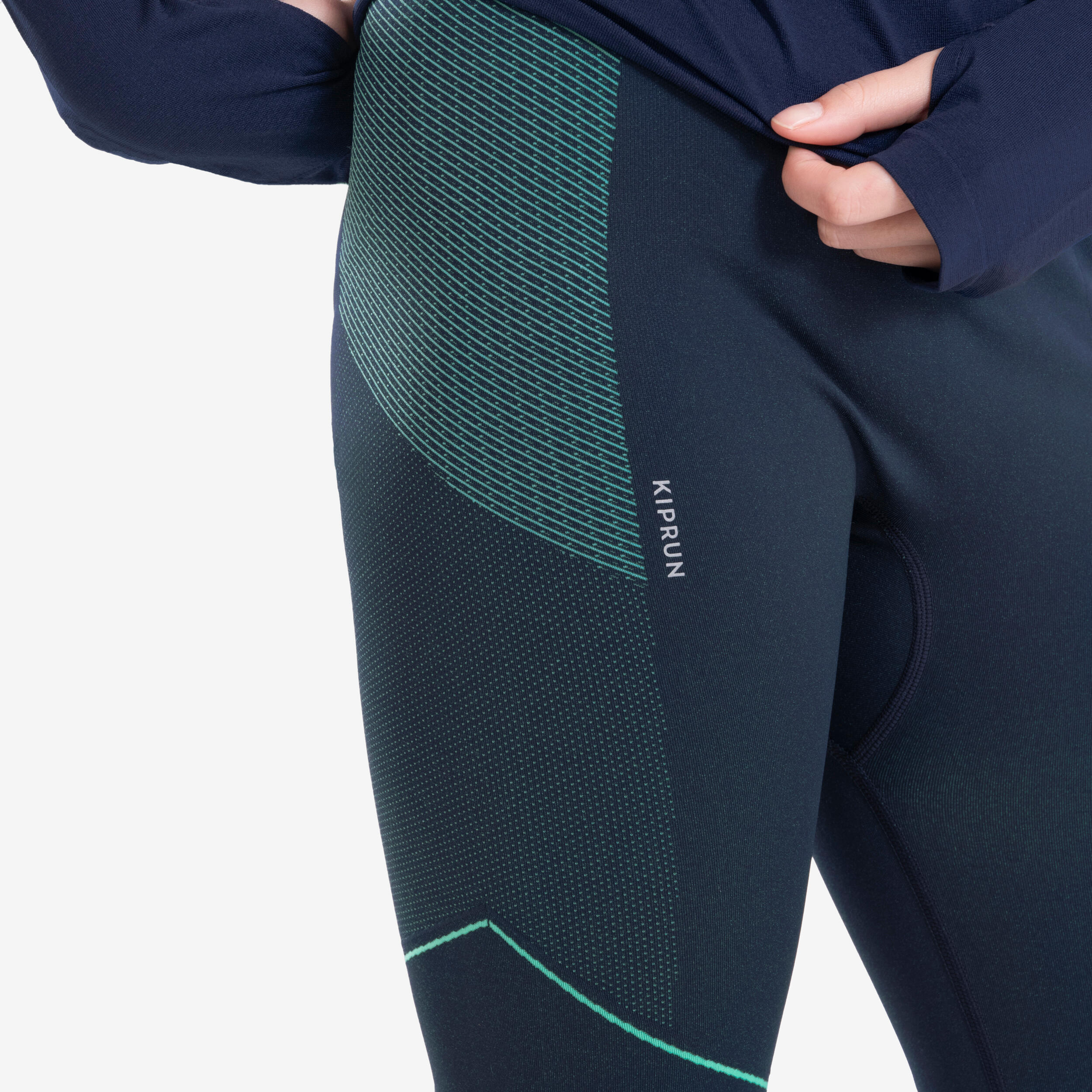 Leggings de corrida Criança sem costura - KIPRUN CARE 500 Marinho verde 7/12