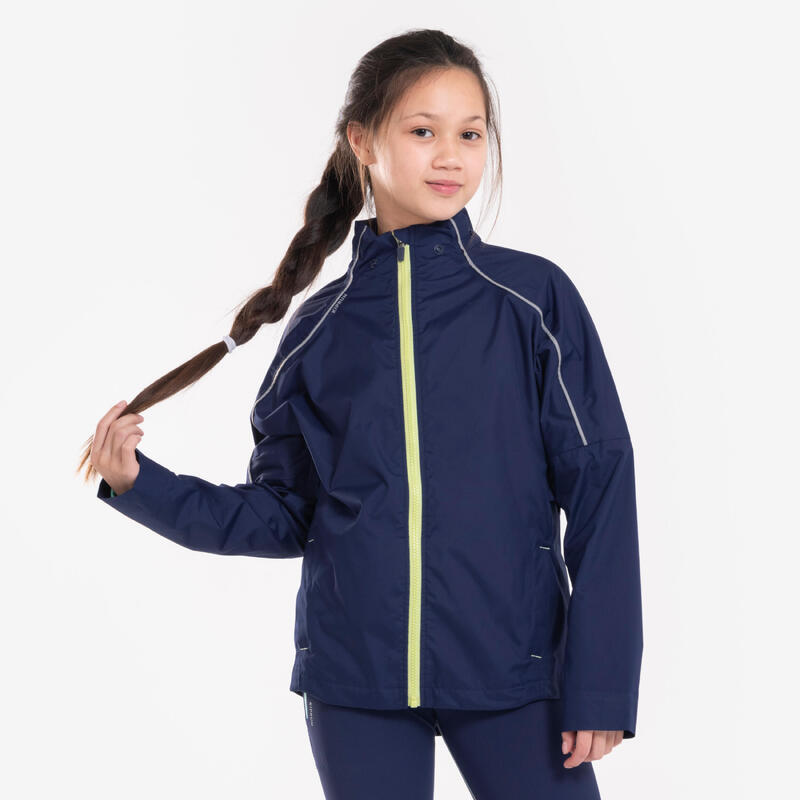Regenjack voor hardlopen kinderen marineblauw geel