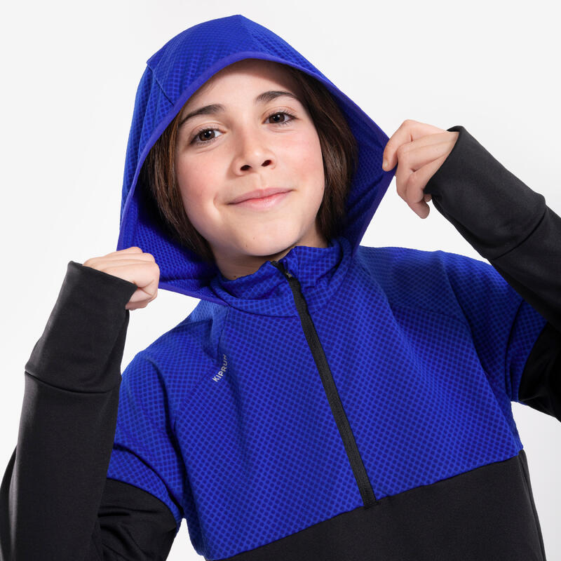 T-Shirt manches longues chaud Running Enfant, WARM+ 900 noir bleu