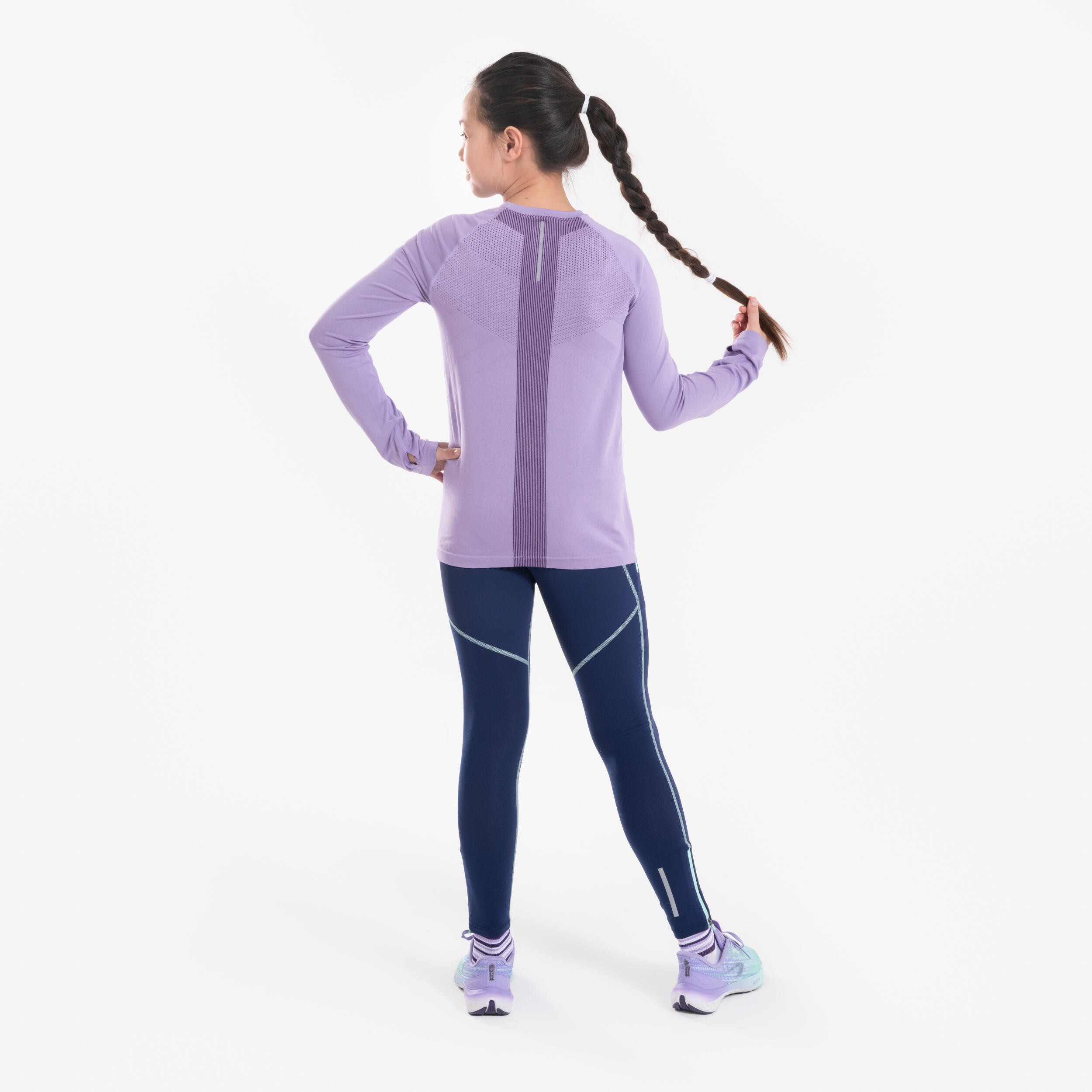 Girls' Breathable Leggings - KIPRUN DRY+ Zip 900 navy green