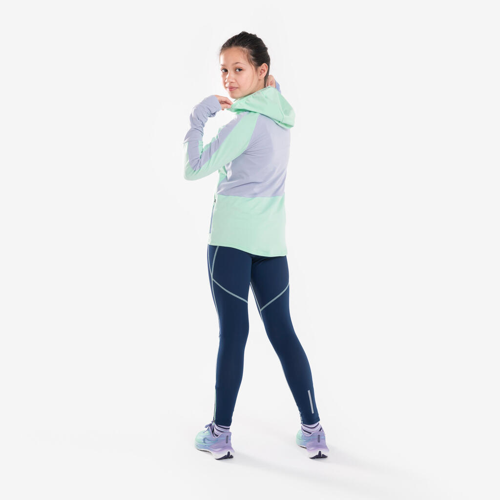 Sivo-zelena dekliška majica z dolgimi rokavi KIPRUN WARM+ 900 