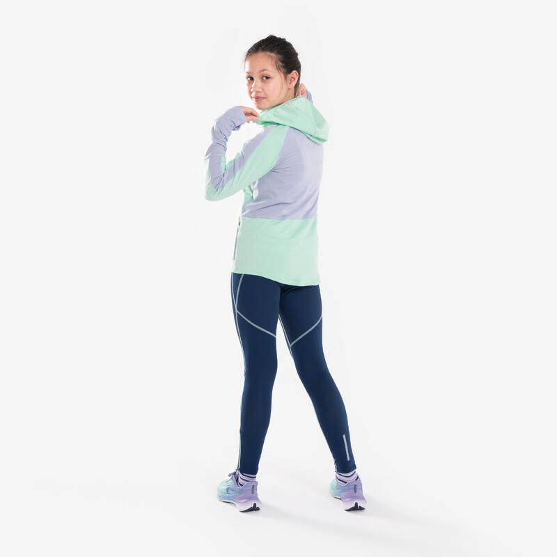 Maglia manica lunga running bambina WARM+ 900 verde-grigio