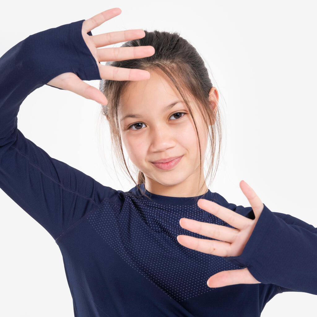 Kids' KIPRUN SKINCARE long-sleeved running T-shirt - navy grey