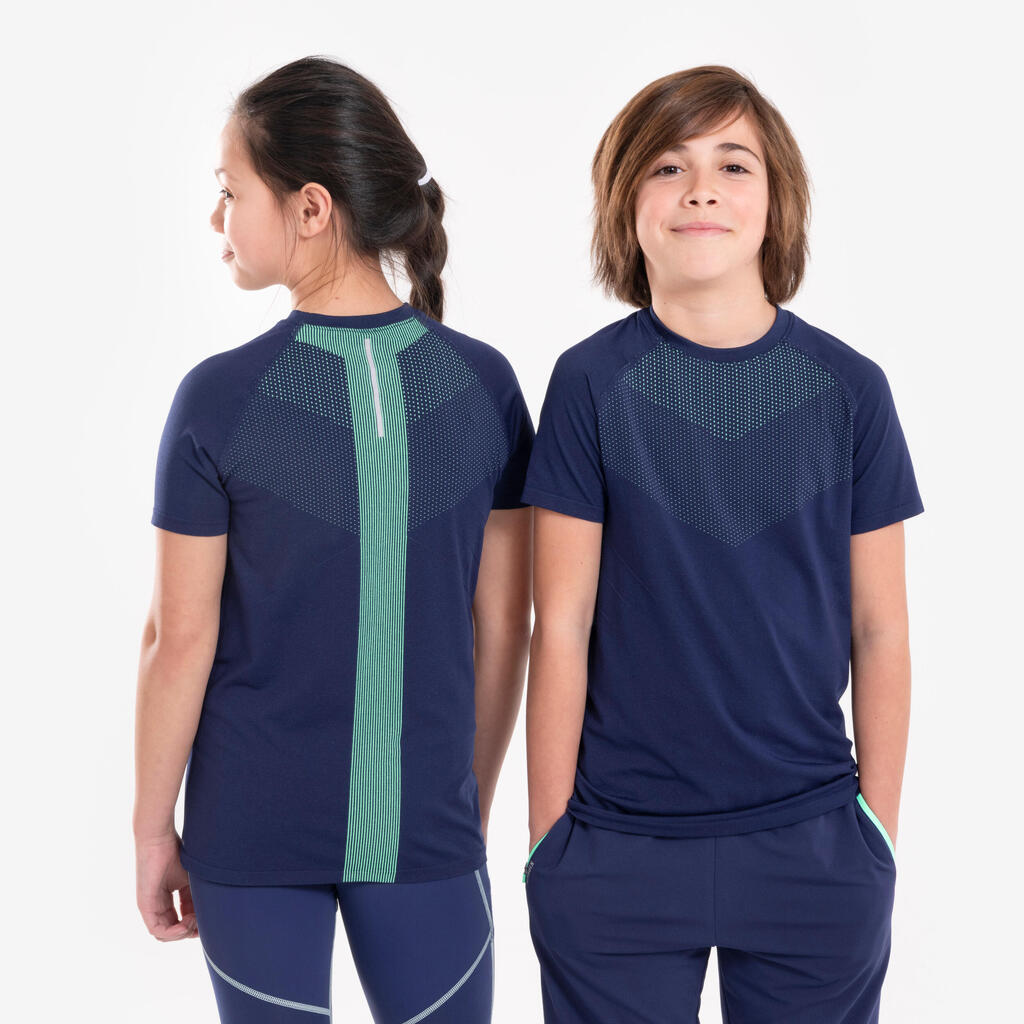 Kids' SKINCARE 500 breathable short-sleeved running T-shirt - navy green