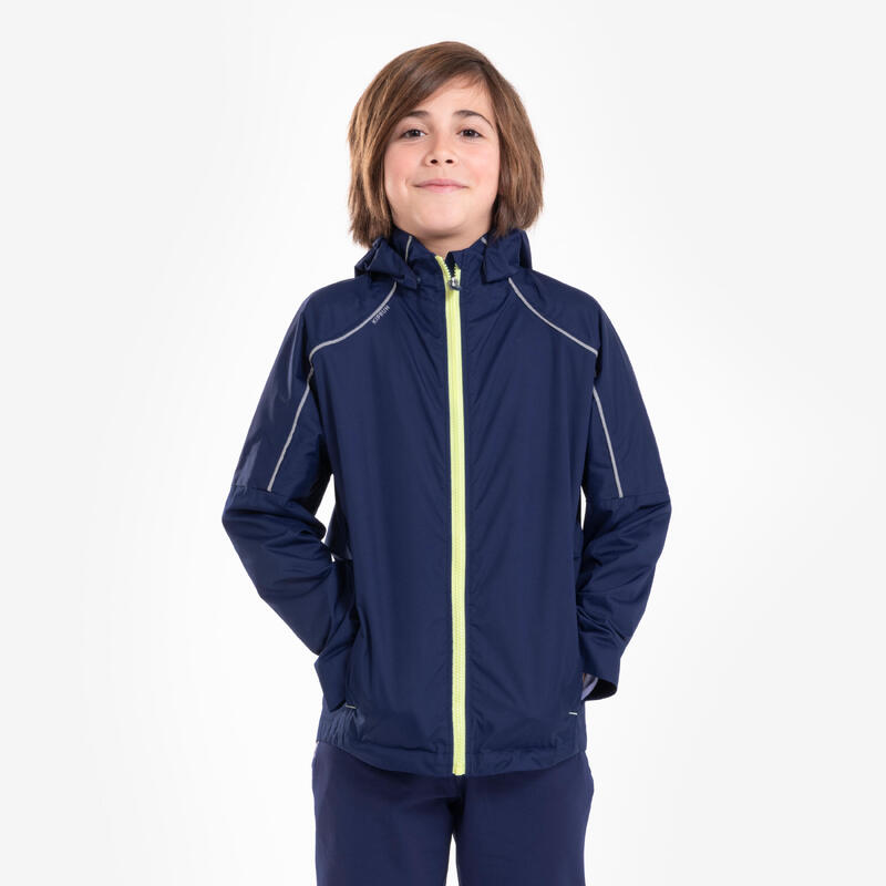 Veste running imperméable Enfant , Rain jacket marine jaune