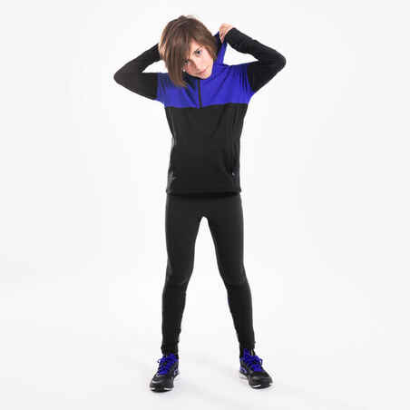 Children's long-sleeved warm running t-shirt, WARM+ 900 black/blue