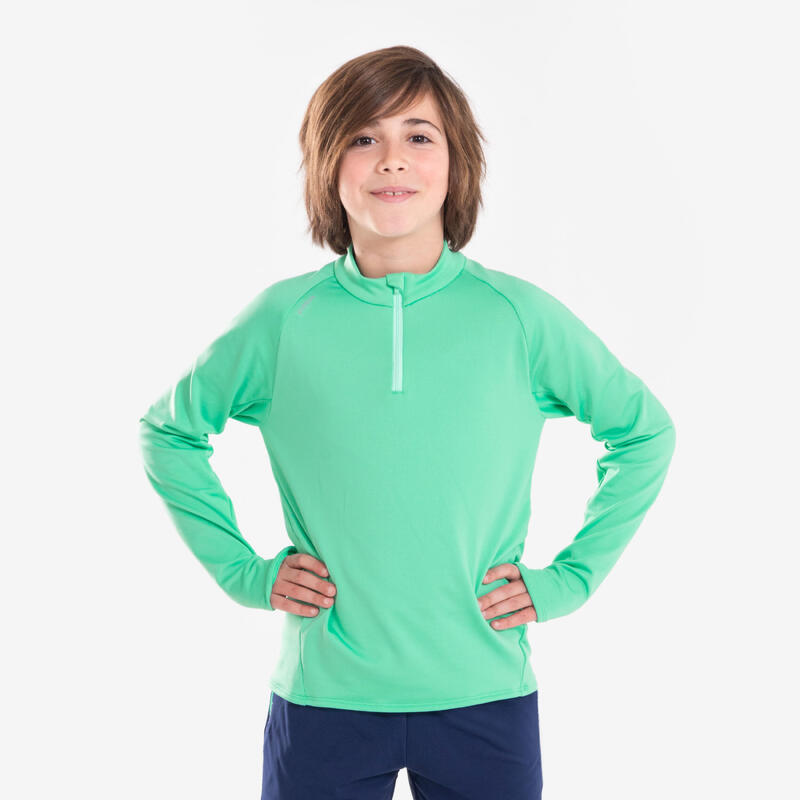 Laufshirt langarm Kinder 1/2 Reissverschluss - 100 Warm grün 