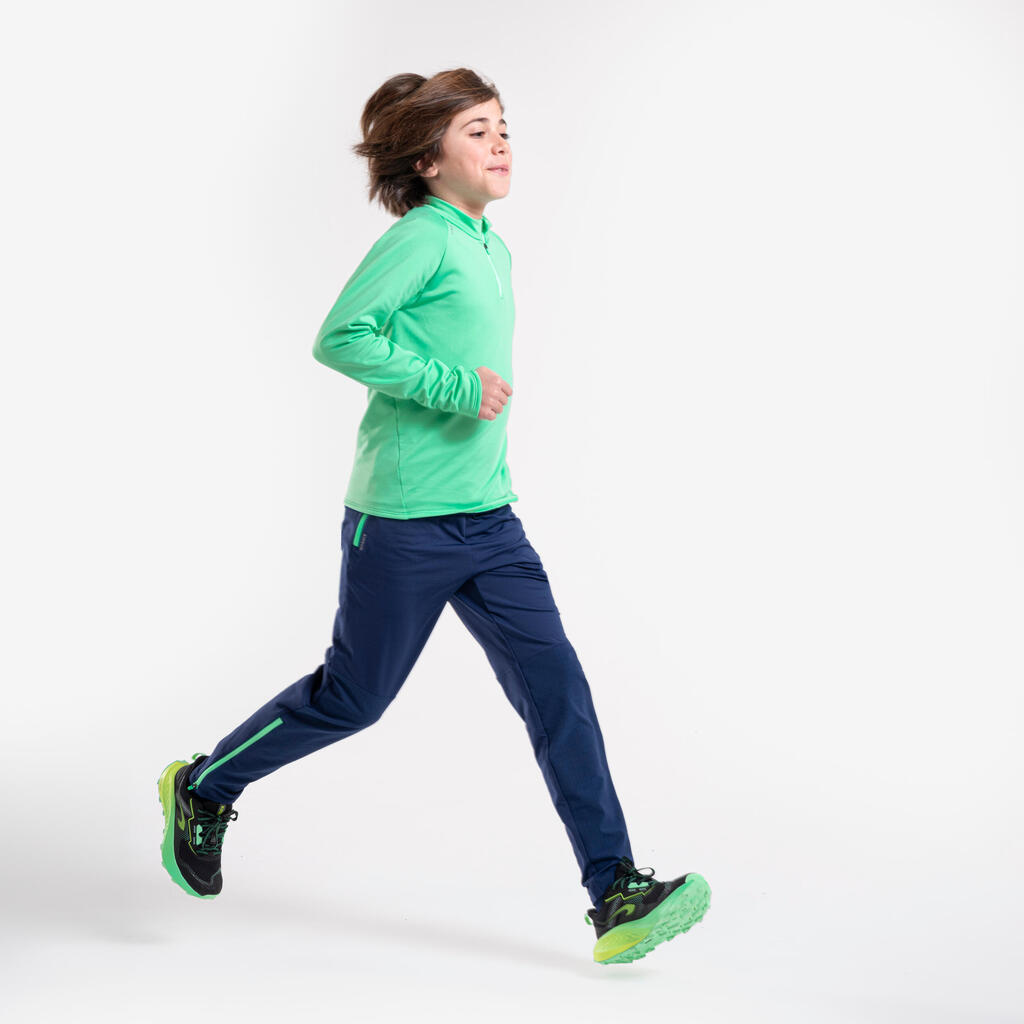 Kids KIPRUN WARM 900 zipped warm running trousers - navy green