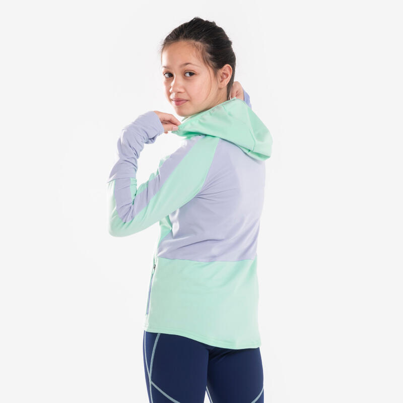 T-Shirt manches longues chaud avec zip fille, KIPRUN WARM+ 900 vert gris