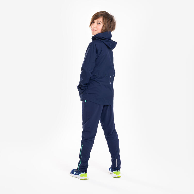 Pantalon de running Chaud avec Zip Enfant, KIPRUN PANTS WARM 900 marine vert