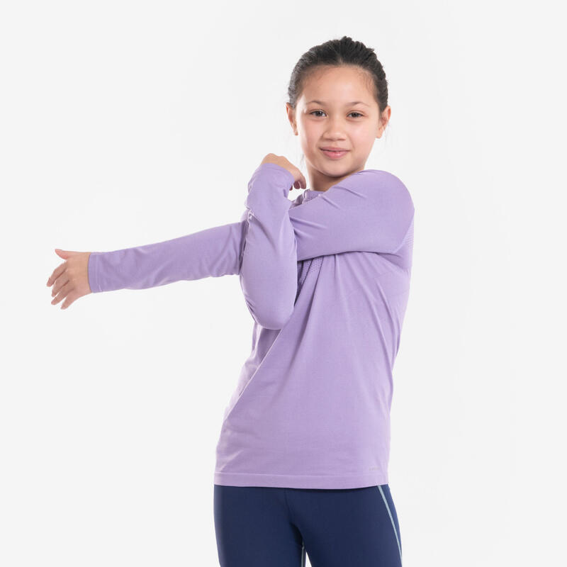 Camiseta manga larga de running niños, KIPRUN SKINCARE violeta 