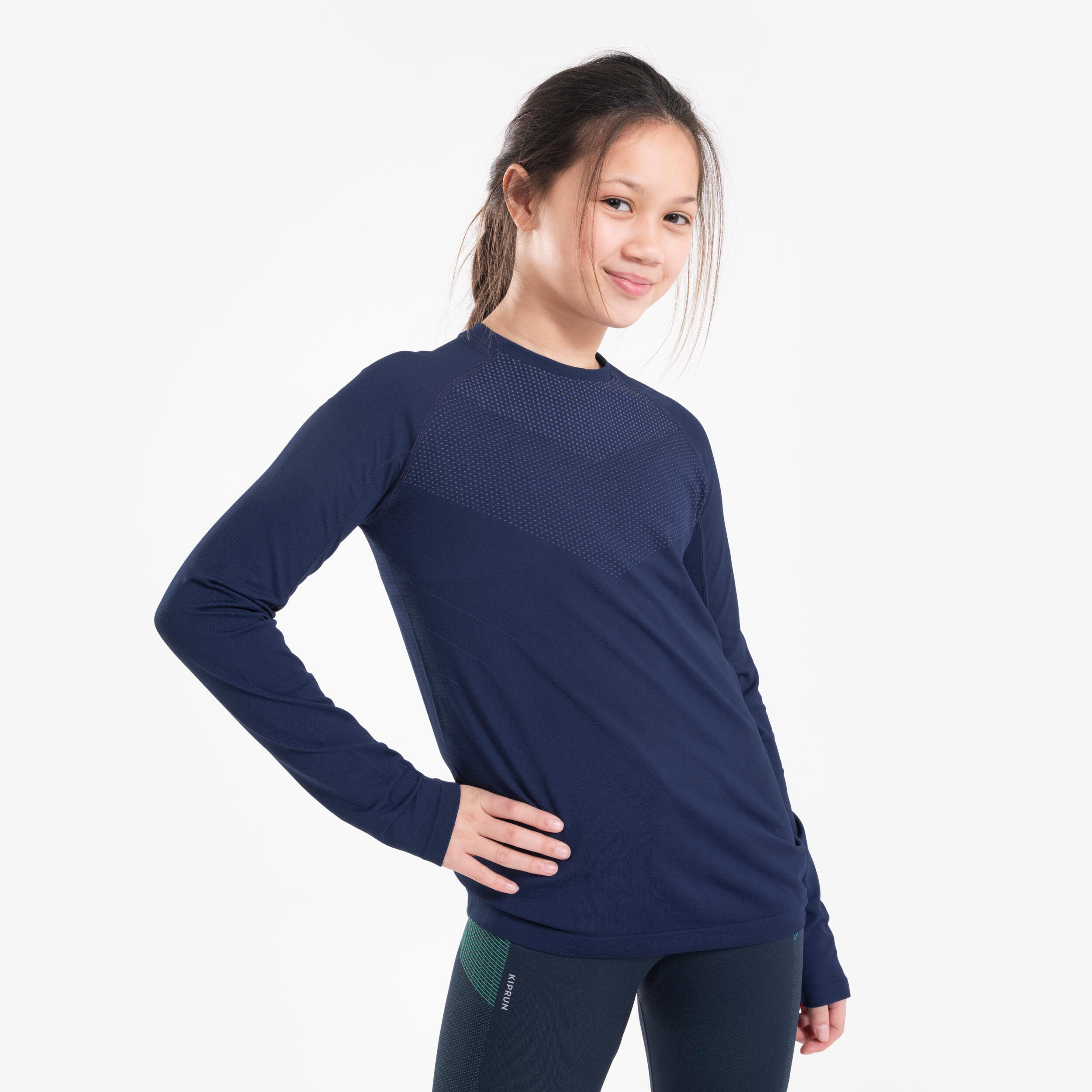 Children's long-sleeved running T-shirt, KIPRUN SKINCARE navy grey