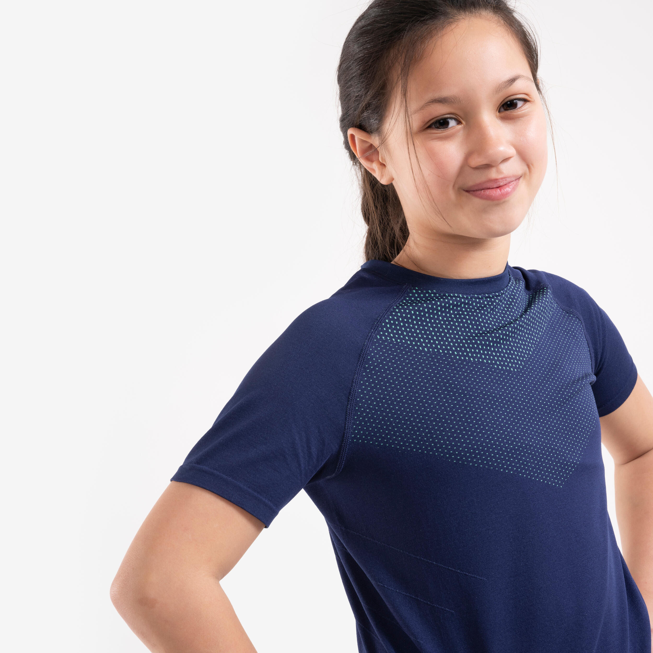 Children's short-sleeved breathable running T-Shirt, SKINCARE 500 navy green