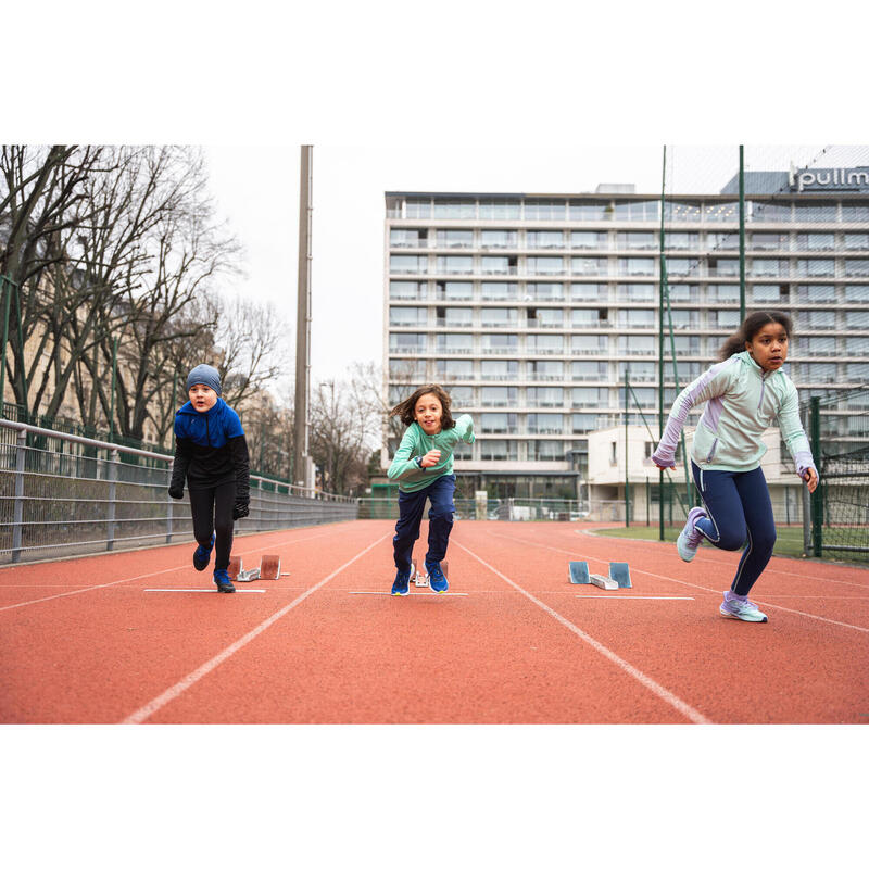 Camiseta manga larga running niños 1/2 cremallera cálida - KIPRUN Warm 100 verde