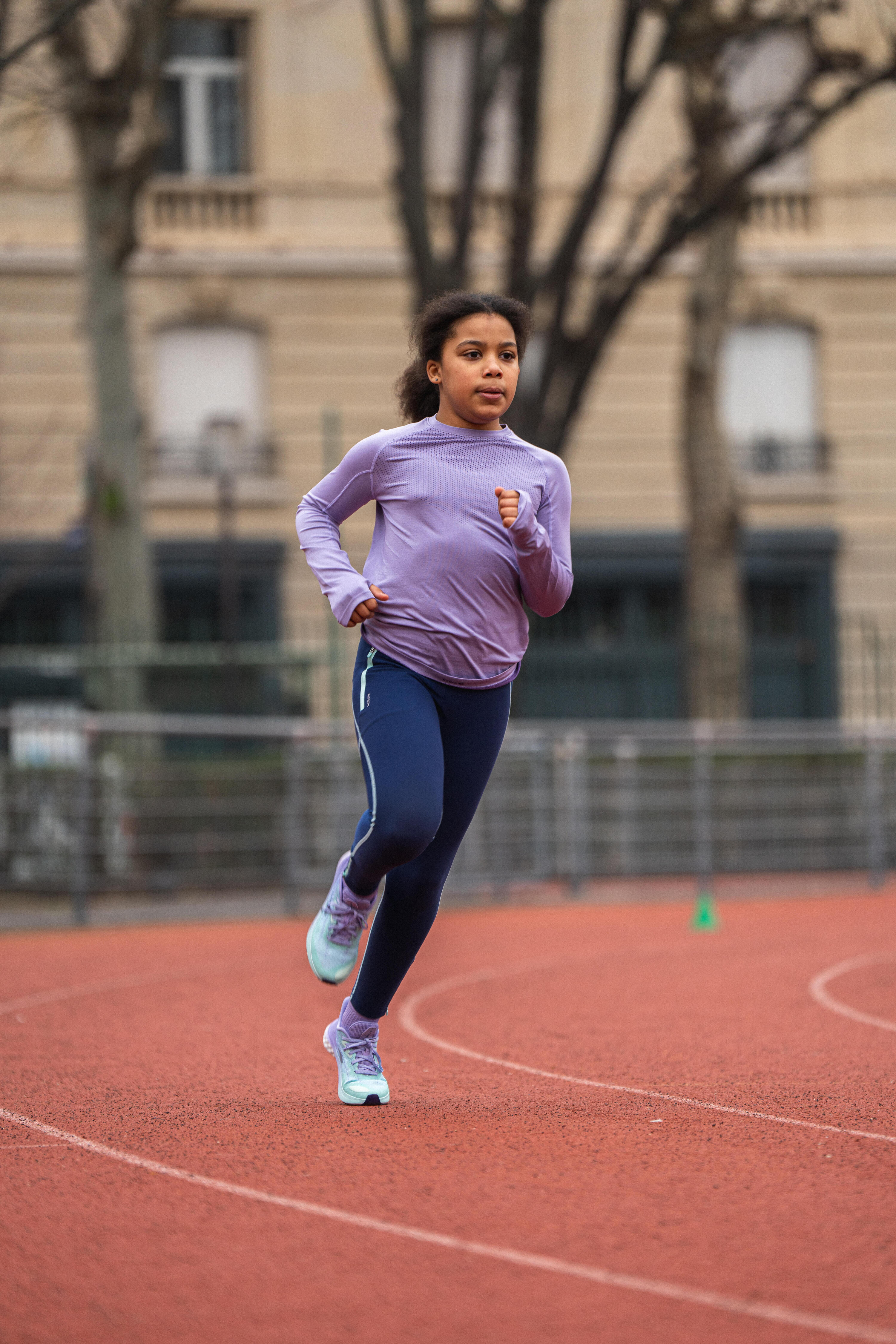 Leggings running bambina DRY+ 900 blu-verde 19/22