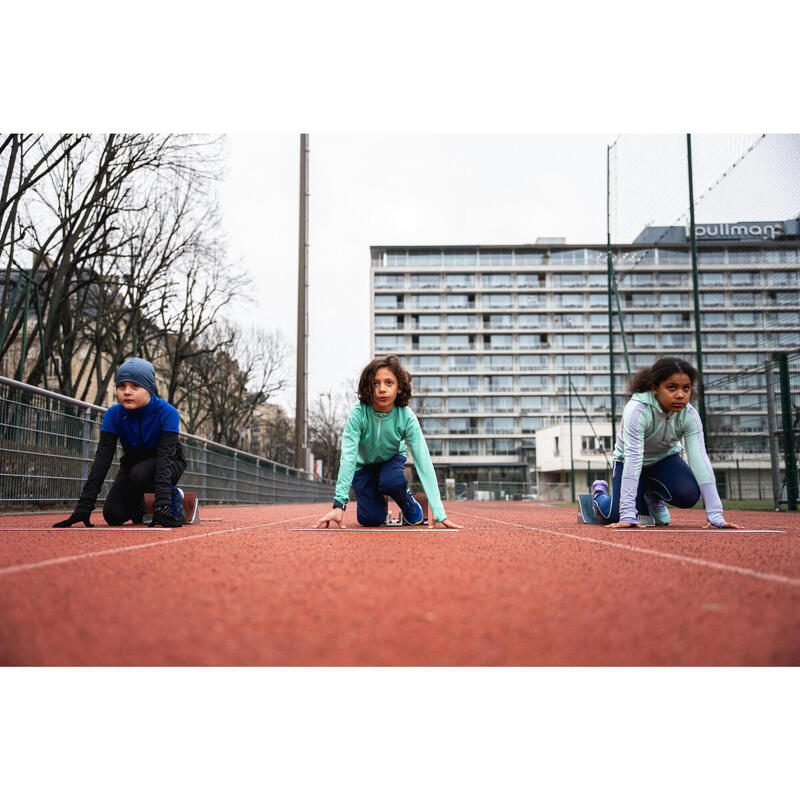 Laufhose Kinder warm mit Reissverschluss - Warm 900 dunkelblau/grün 